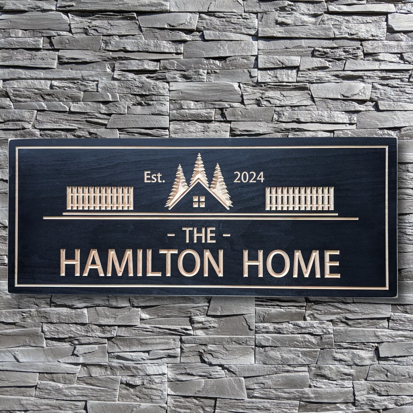 Home sign with a Picket Fence