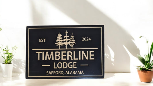 Rectangular Personalized Cottage Sign with Pine Trees