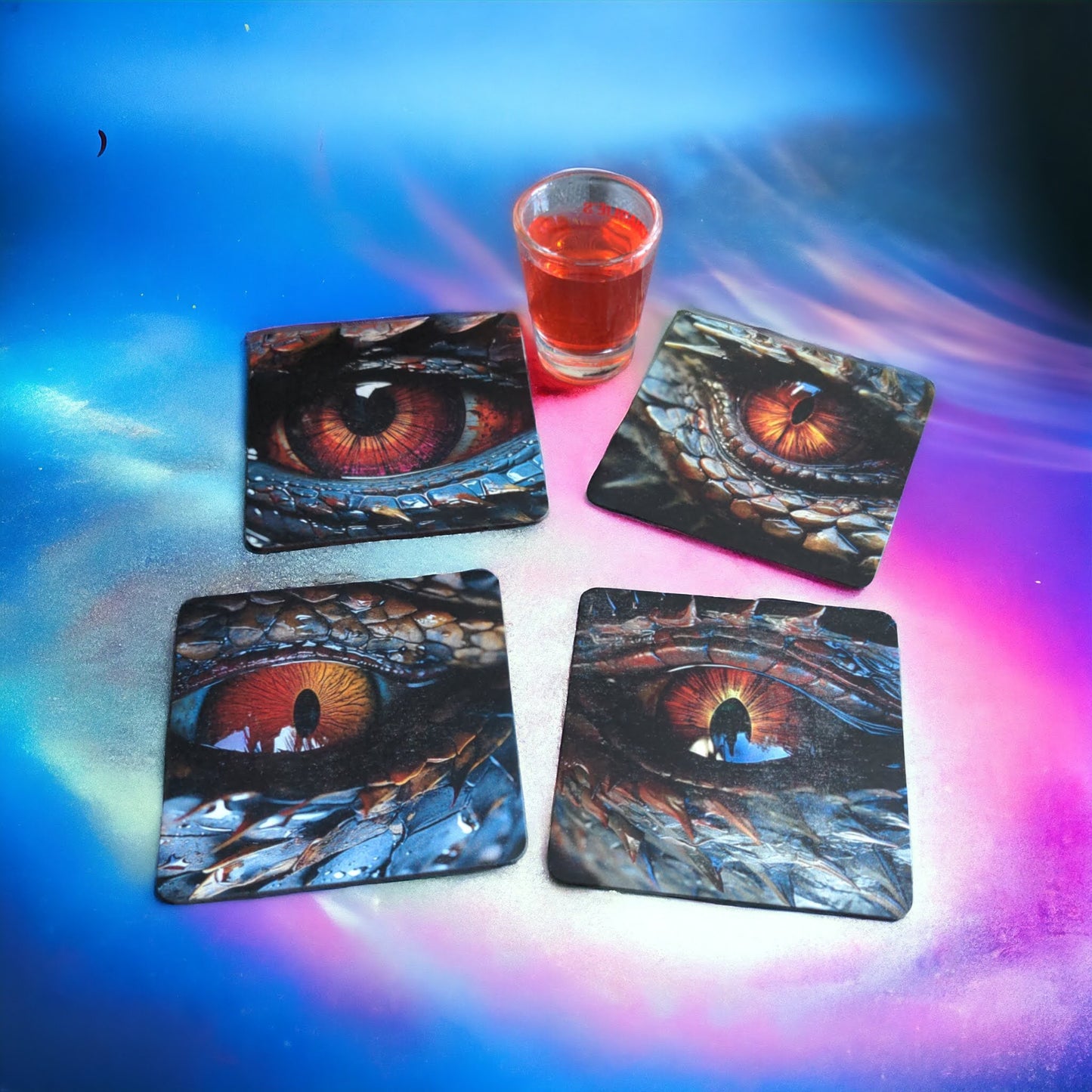 Dragon Eye wood coaster Set of 4 with free shipping in Canada