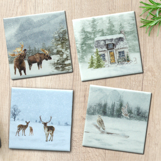 Winter Scene Ceramic Coasters