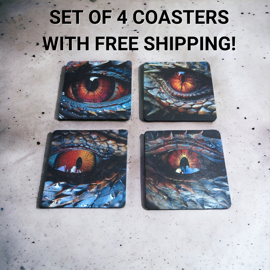 Dragon Eye wood coaster Set of 4 with free shipping in Canada