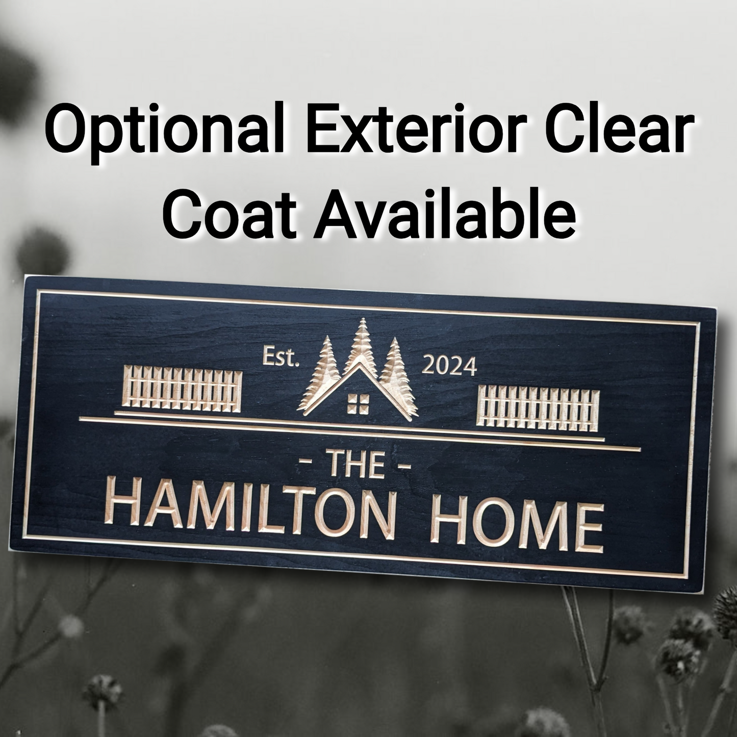 Home sign with a Picket Fence