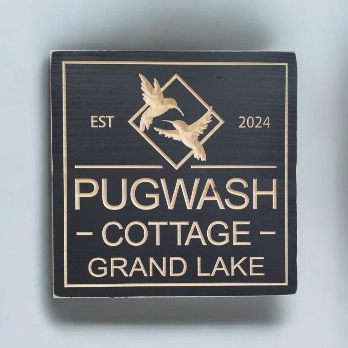 Square Personalized Cottage Sign with Hummingbirds