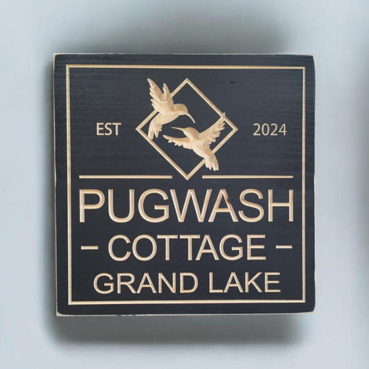 Square Personalized Cottage Sign with Hummingbirds