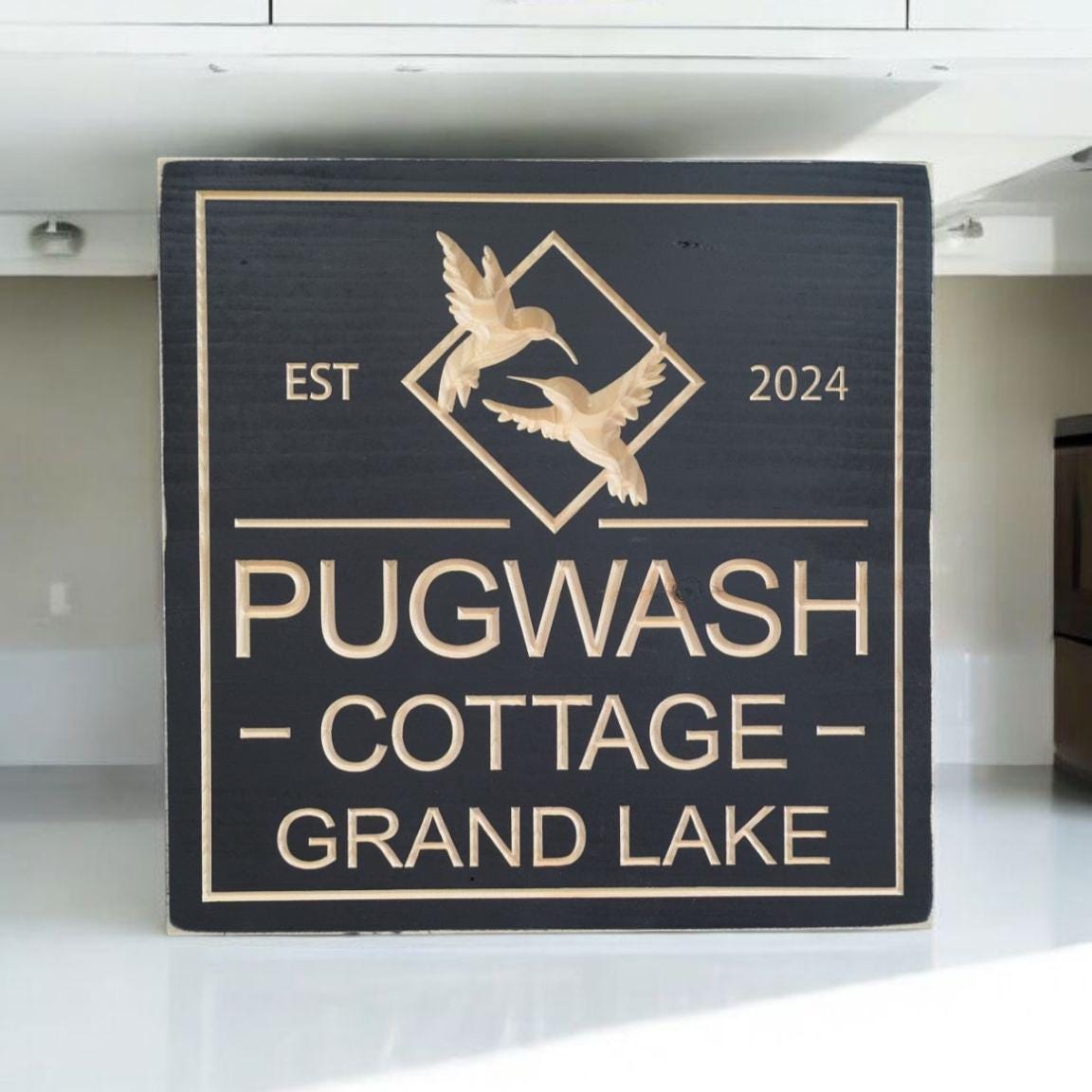 Square Personalized Cottage Sign with Hummingbirds