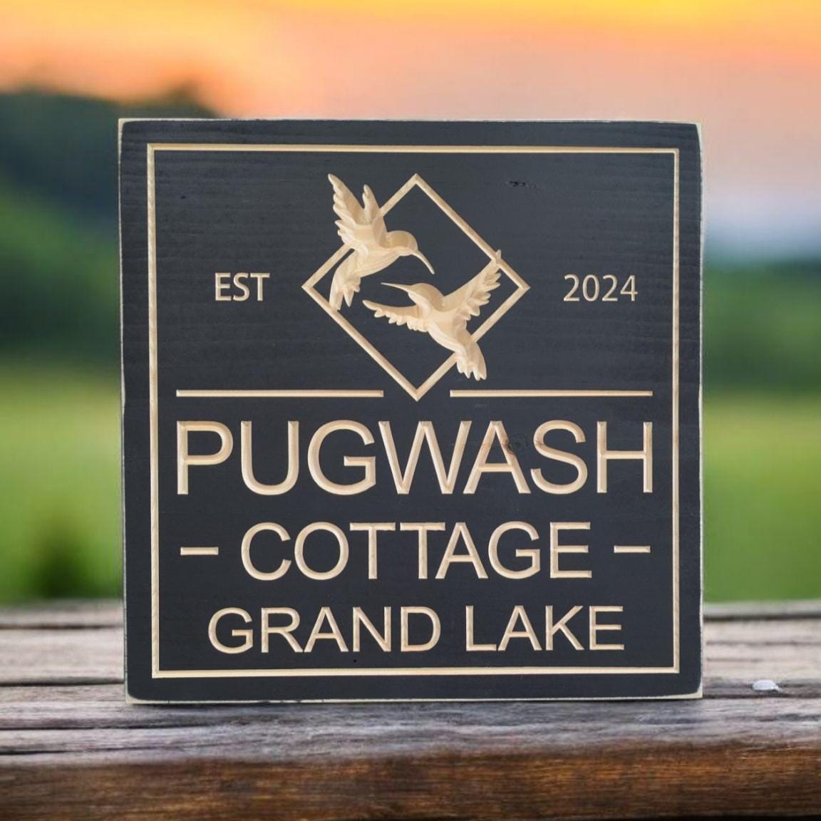 Square Personalized Cottage Sign with Hummingbirds