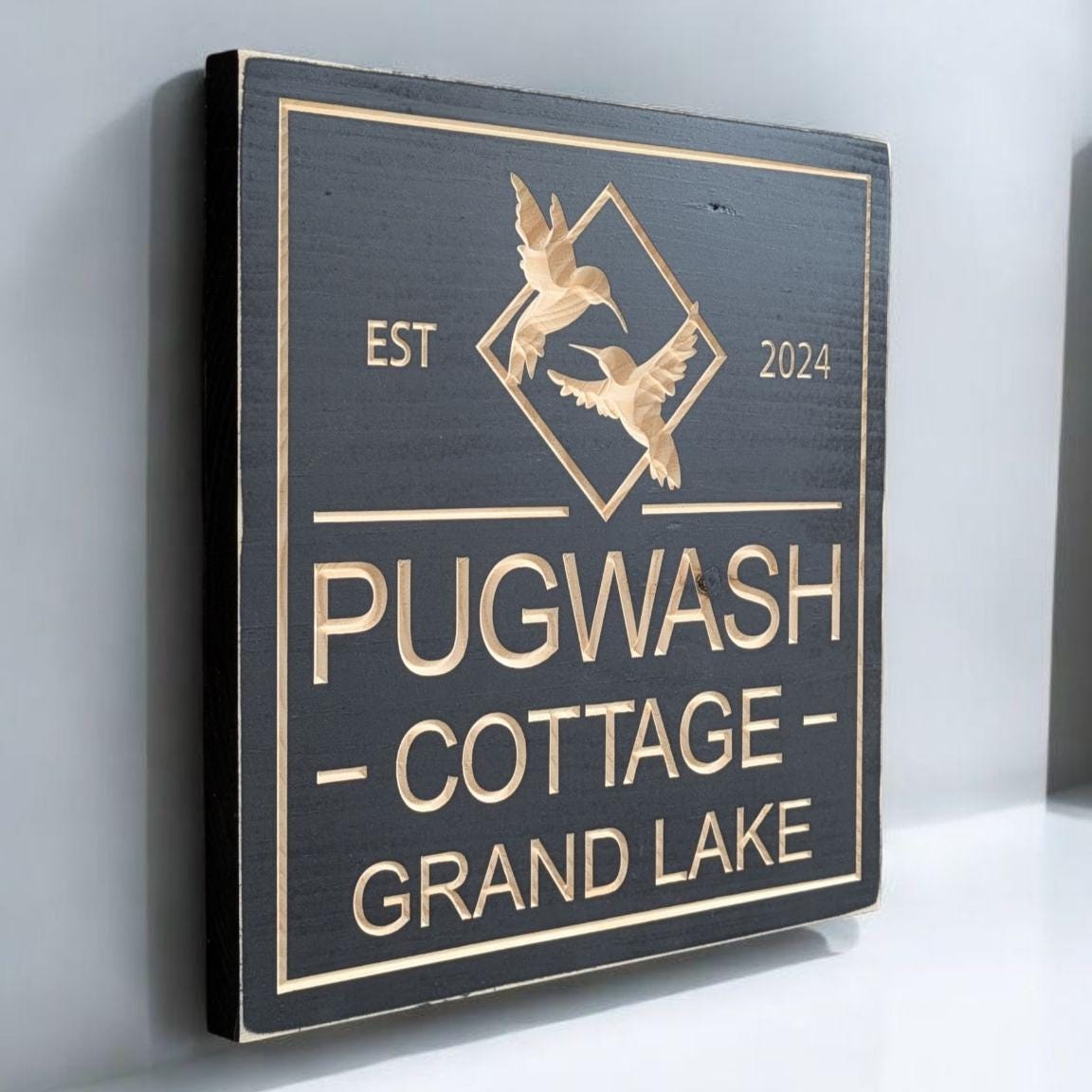 Square Personalized Cottage Sign with Hummingbirds