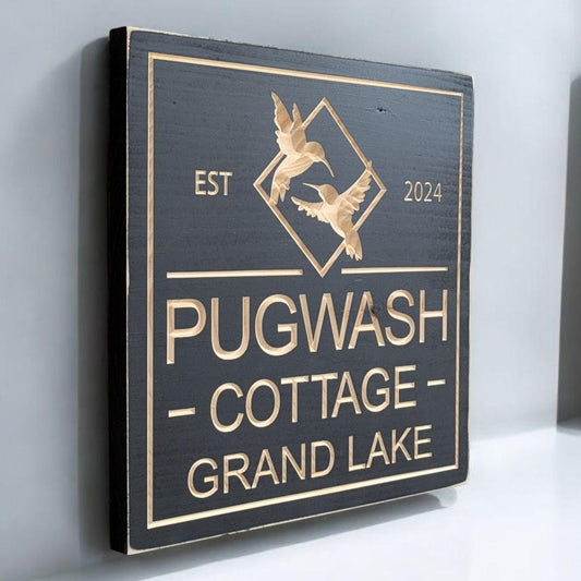 Square Personalized Cottage Sign with Hummingbirds