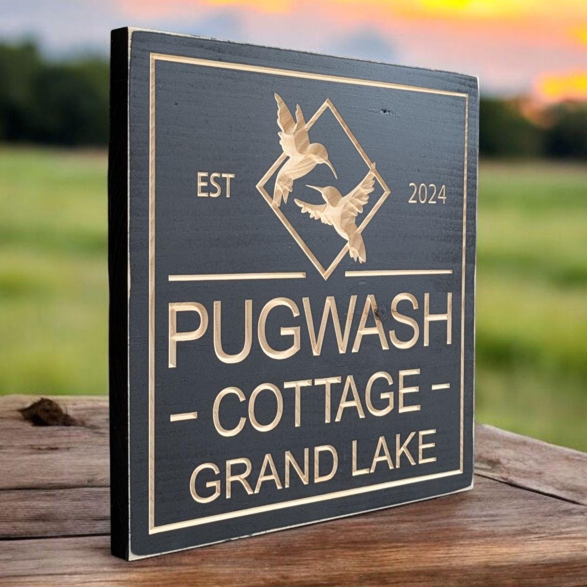 Square Personalized Cottage Sign with Hummingbirds