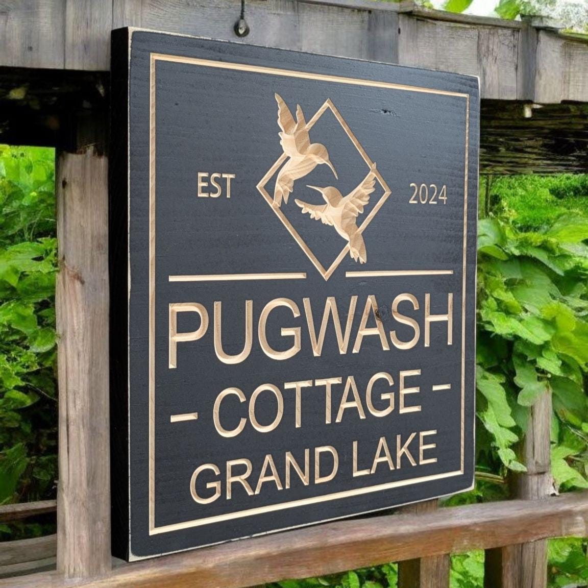 Square Personalized Cottage Sign with Hummingbirds