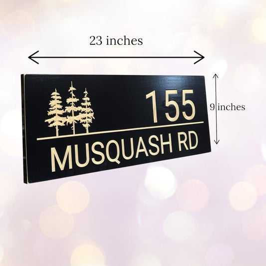 House number,Home address wood sign,carved wooden cottage sign with pine trees, Christmas gift,modern driveway name sign