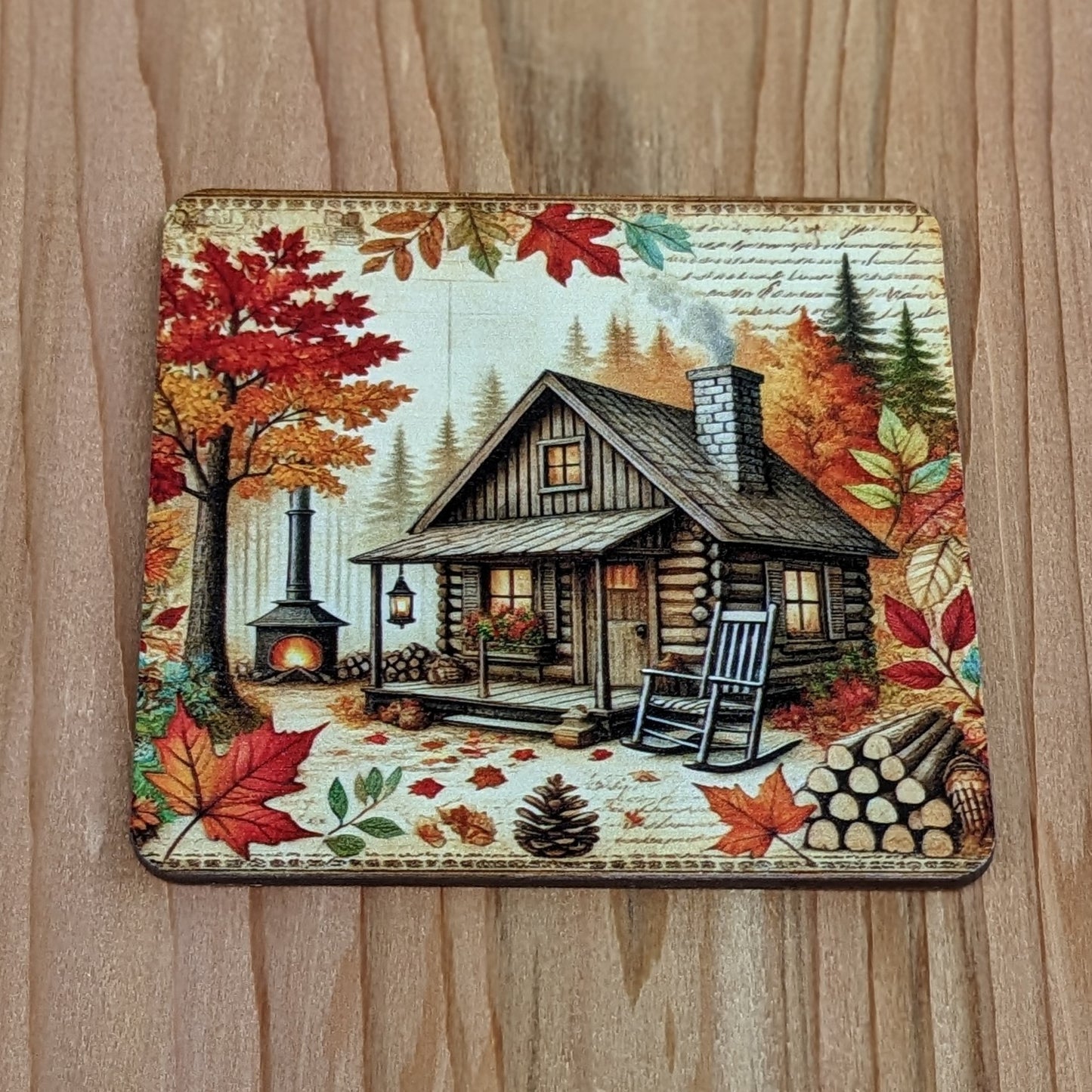 Set of 4 Wood Coasters featuring Cabins in the Woods