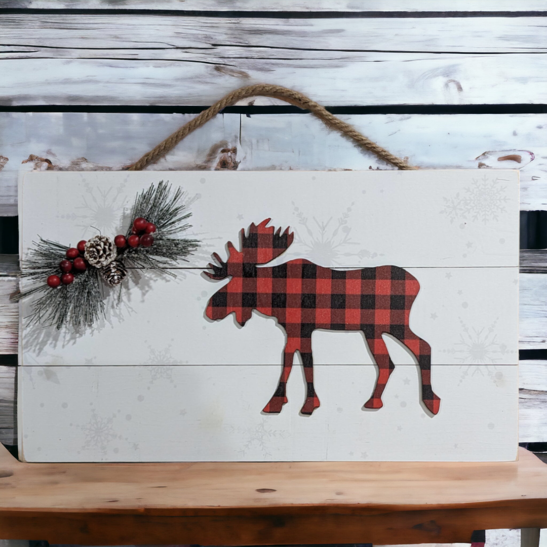 3d White Background Pallet Wood Wall Decor with a Moose, Deer or Tree. Made in Canada!