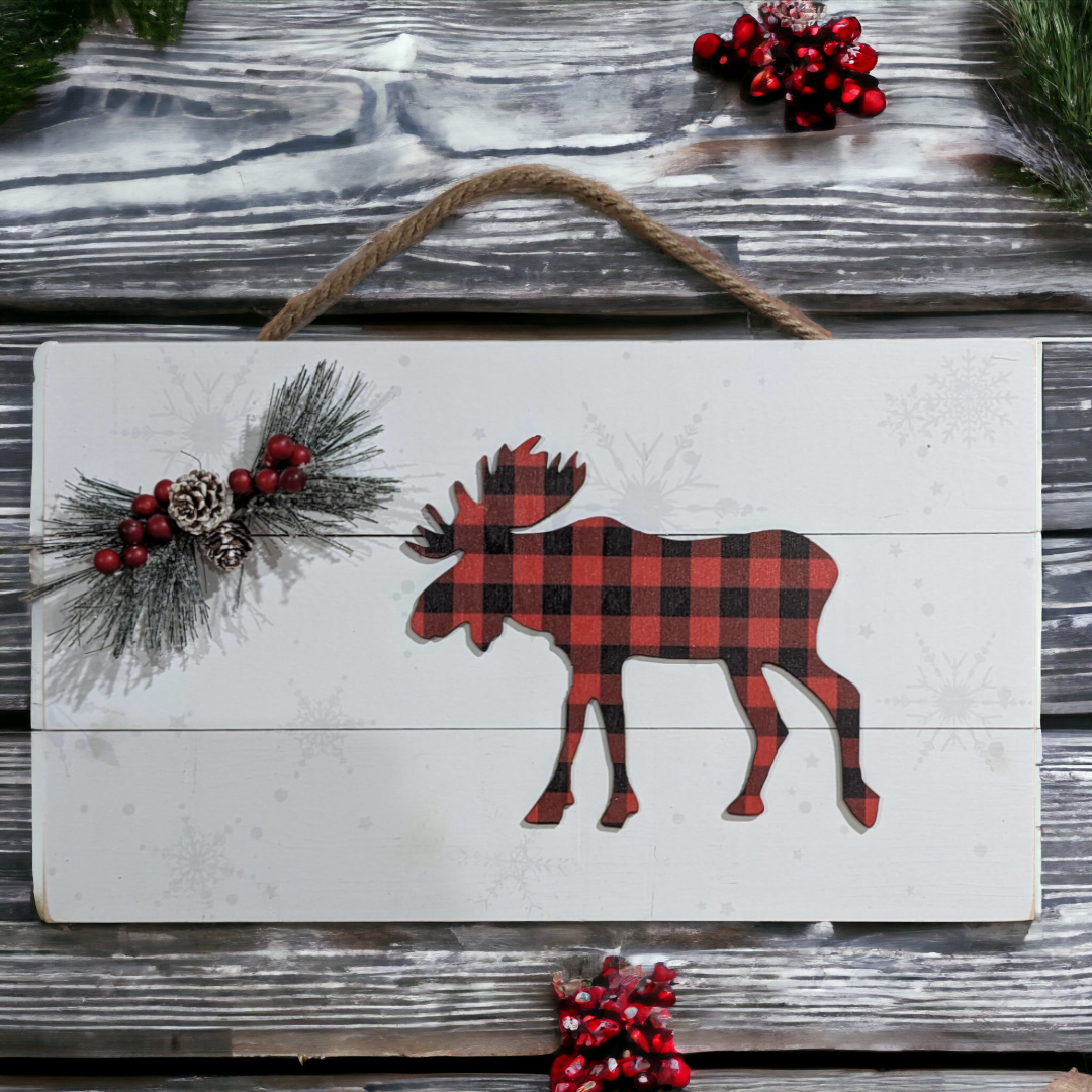 3d White Background Pallet Wood Wall Decor with a Moose, Deer or Tree. Made in Canada!