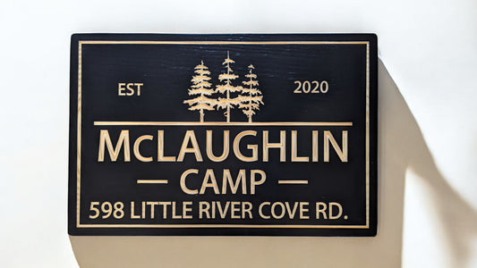 Rectangular Personalized Cottage Sign with Pine Trees