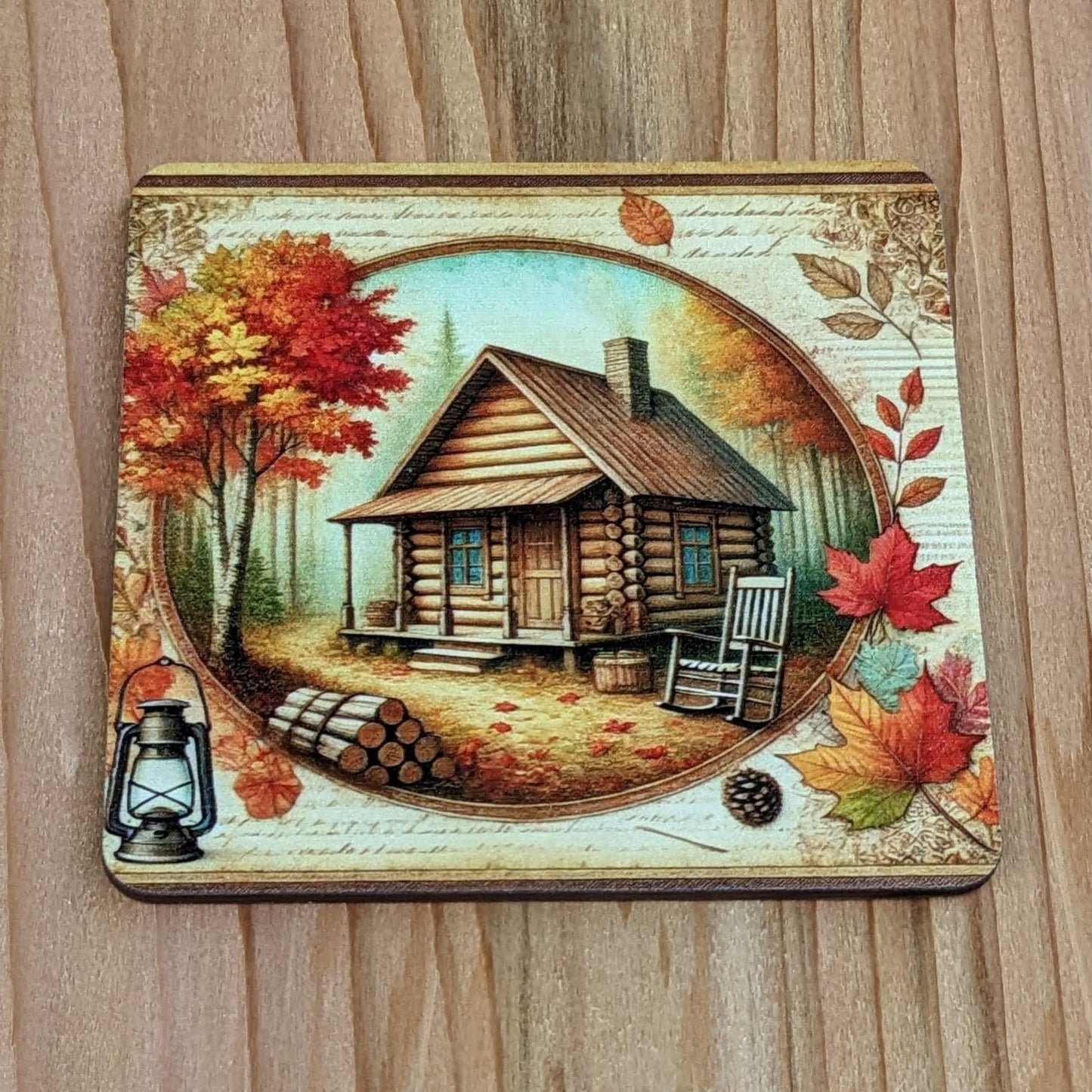 Set of 4 Wood Coasters featuring Cabins in the Woods
