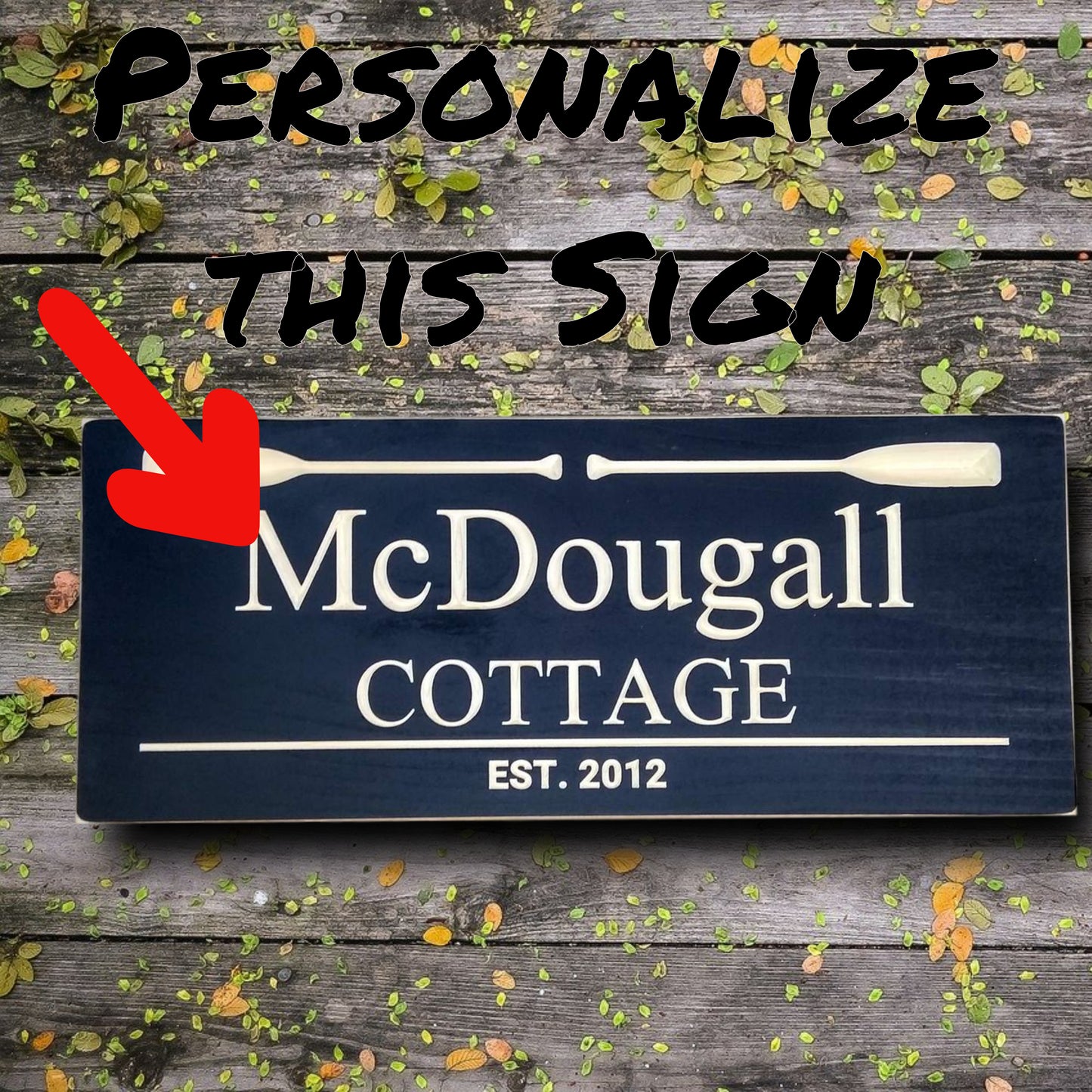 Wooden Cottage Sign, personalized lake house sign,Black Carved Plaque with paddles