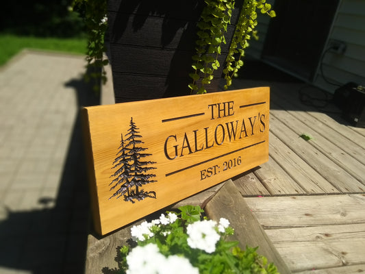 Cedar Road Sign, Rectangular With Tree and 2 Personalized lines - Maison Muskoka