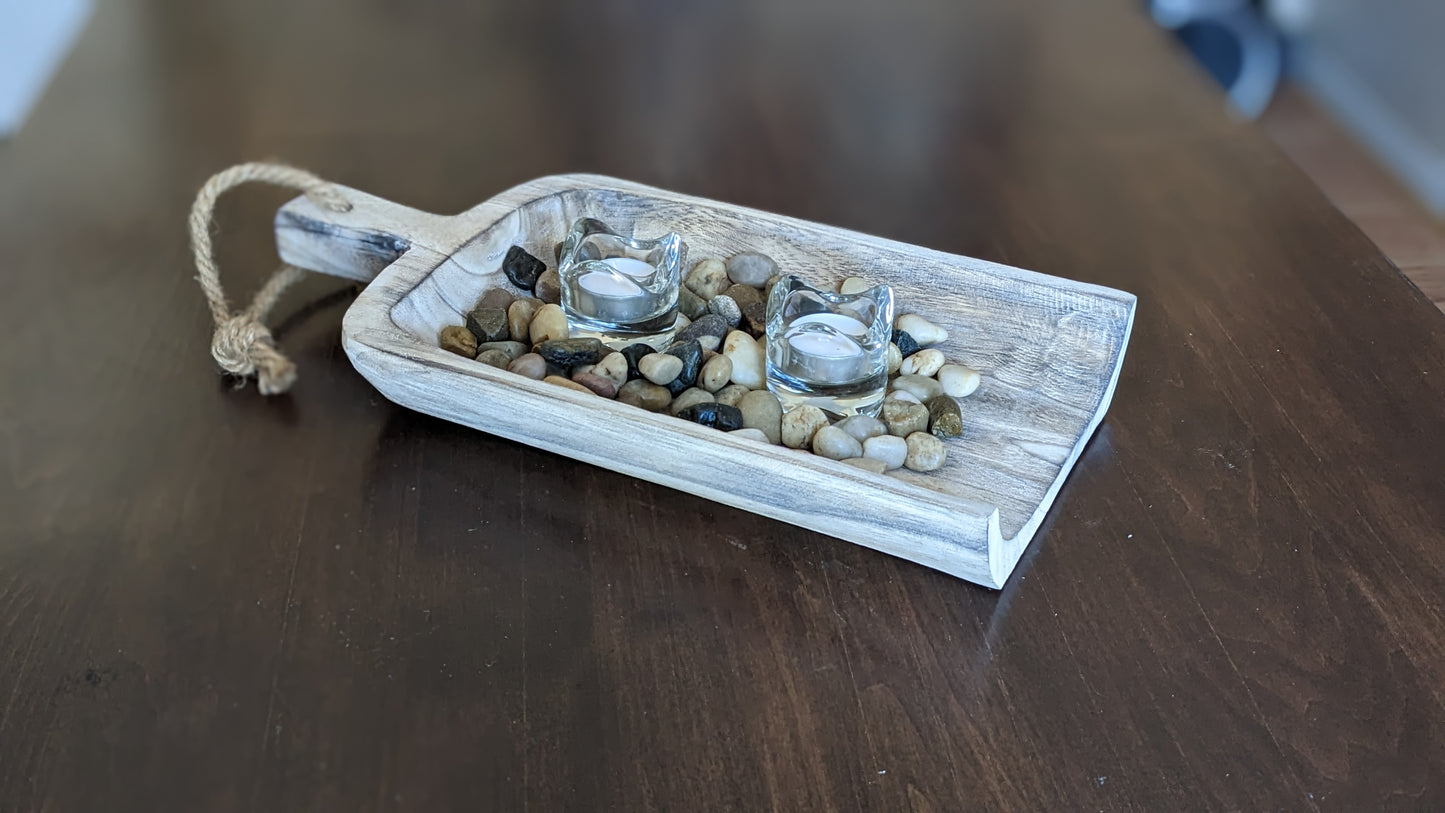 Whitewashed Wood Scoop, with jute hanger (accessories not included)