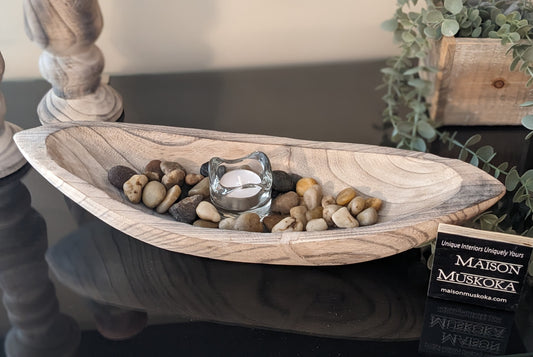 whitewashed wood bowl for table top dining room or mantle
