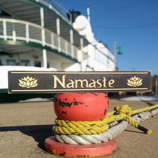 Wood namaste sign, wooden carved kitchen sign, yoga décor