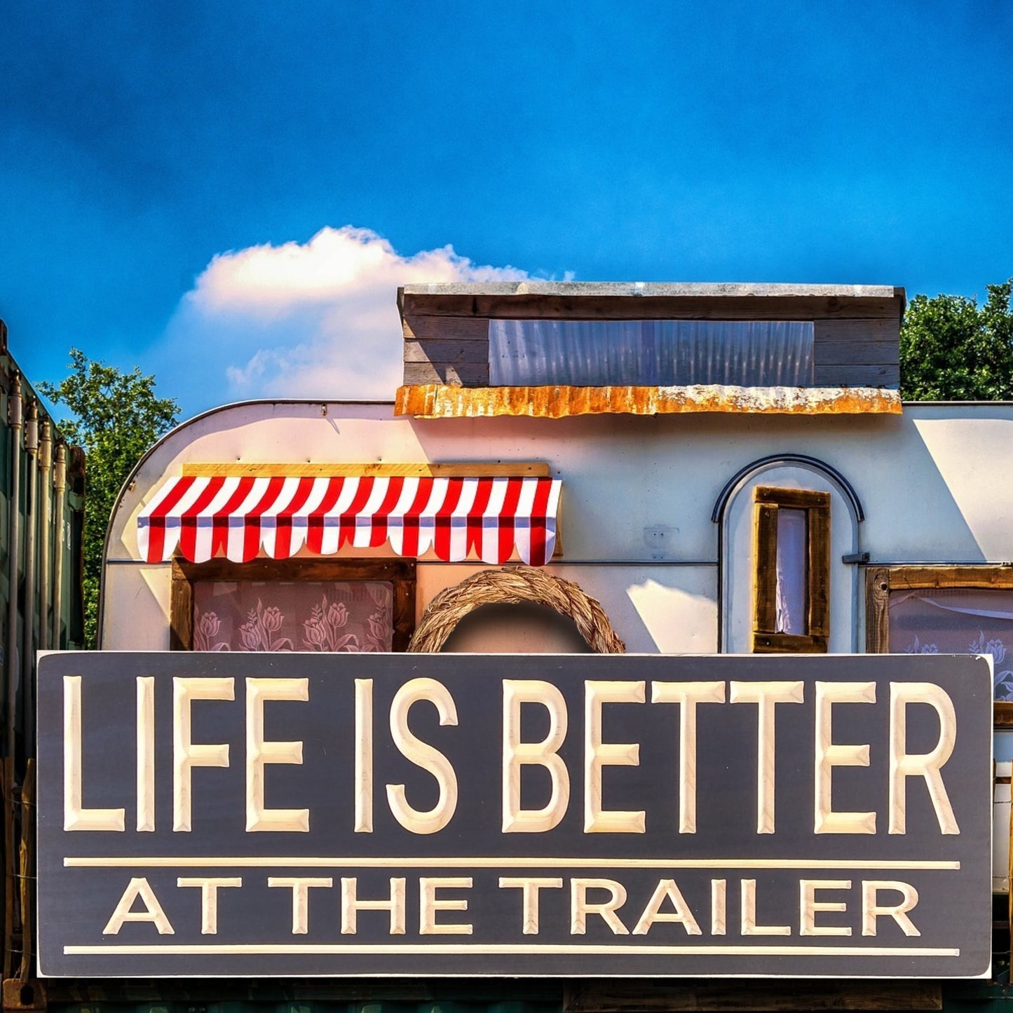 Trailer sign, wood camper sign, carved black sign