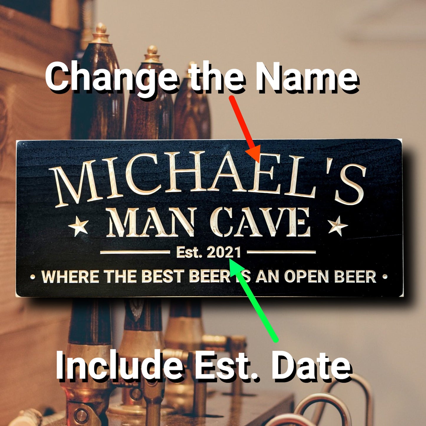 custom Man Cave sign with name, gift for him, Christmas gift, wooden personalized home décor