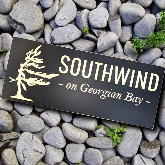 Personalized outdoor wooden Windy tree Sign, custom carved wood cabin sign, Christmas gift