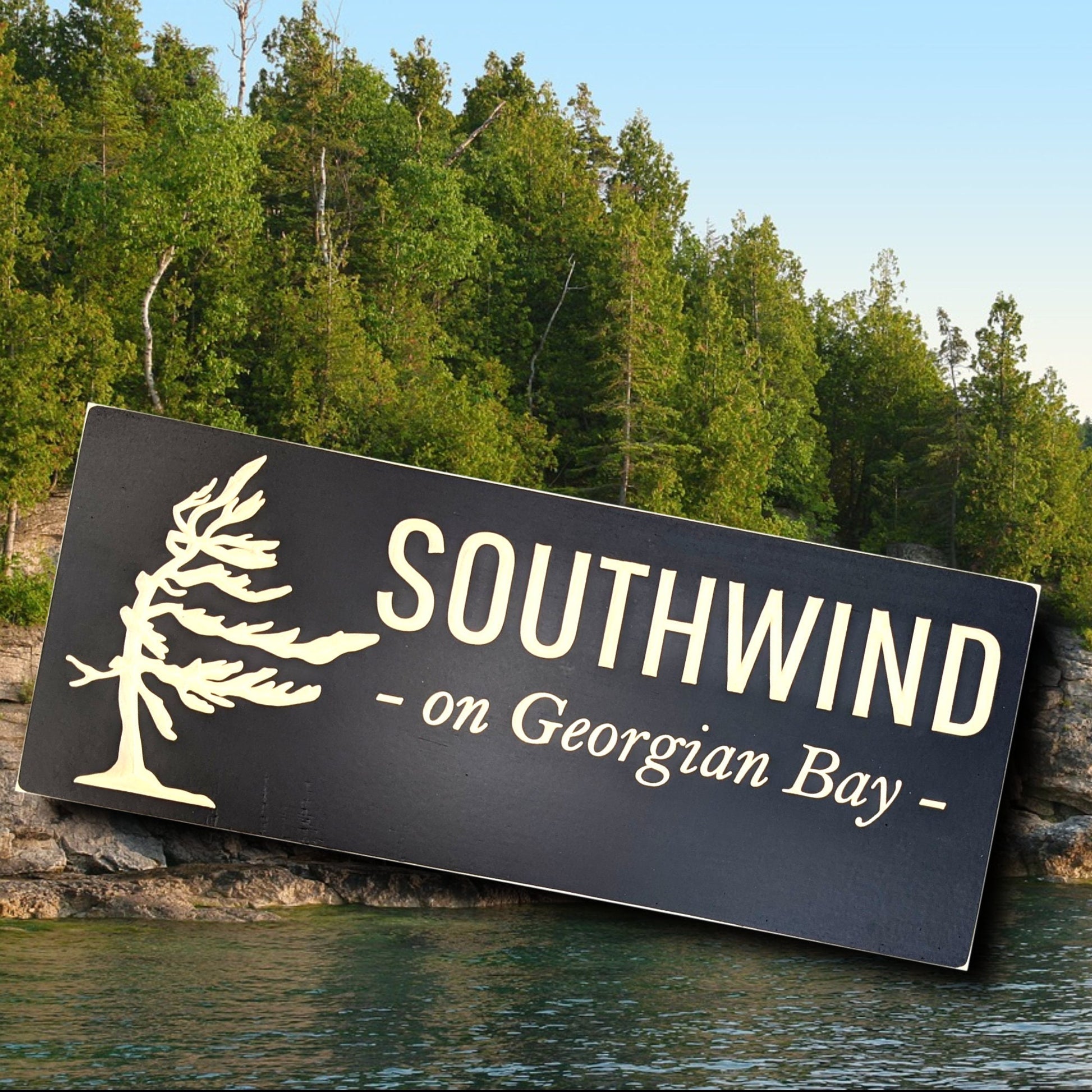 Personalized outdoor wooden Windy tree Sign, custom carved wood cabin sign, Christmas gift