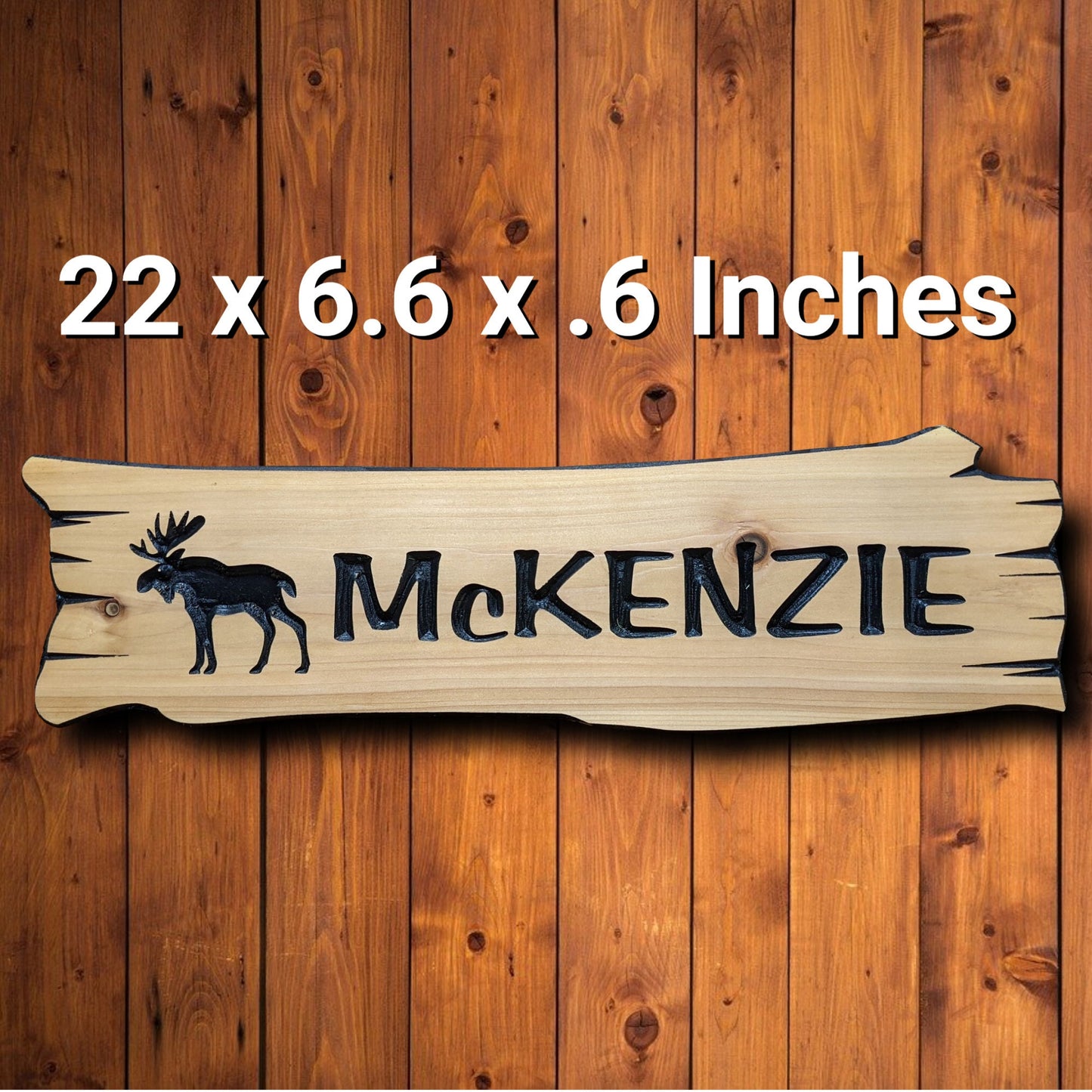 Cedar Exterior Sign, outdoor personalized wood house sign with carved moose, wooden custom cottage sign