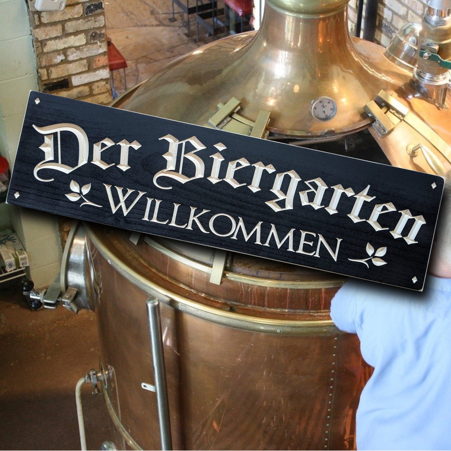 German wood welcome sign, Der Biergarten willkommen beer Wood Sign, father's day gift. wooden bar sign