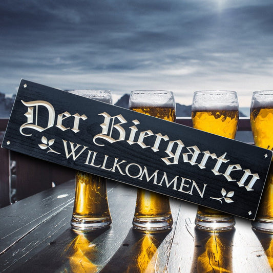 German wood welcome sign, Der Biergarten willkommen beer Wood Sign, father's day gift. wooden bar sign