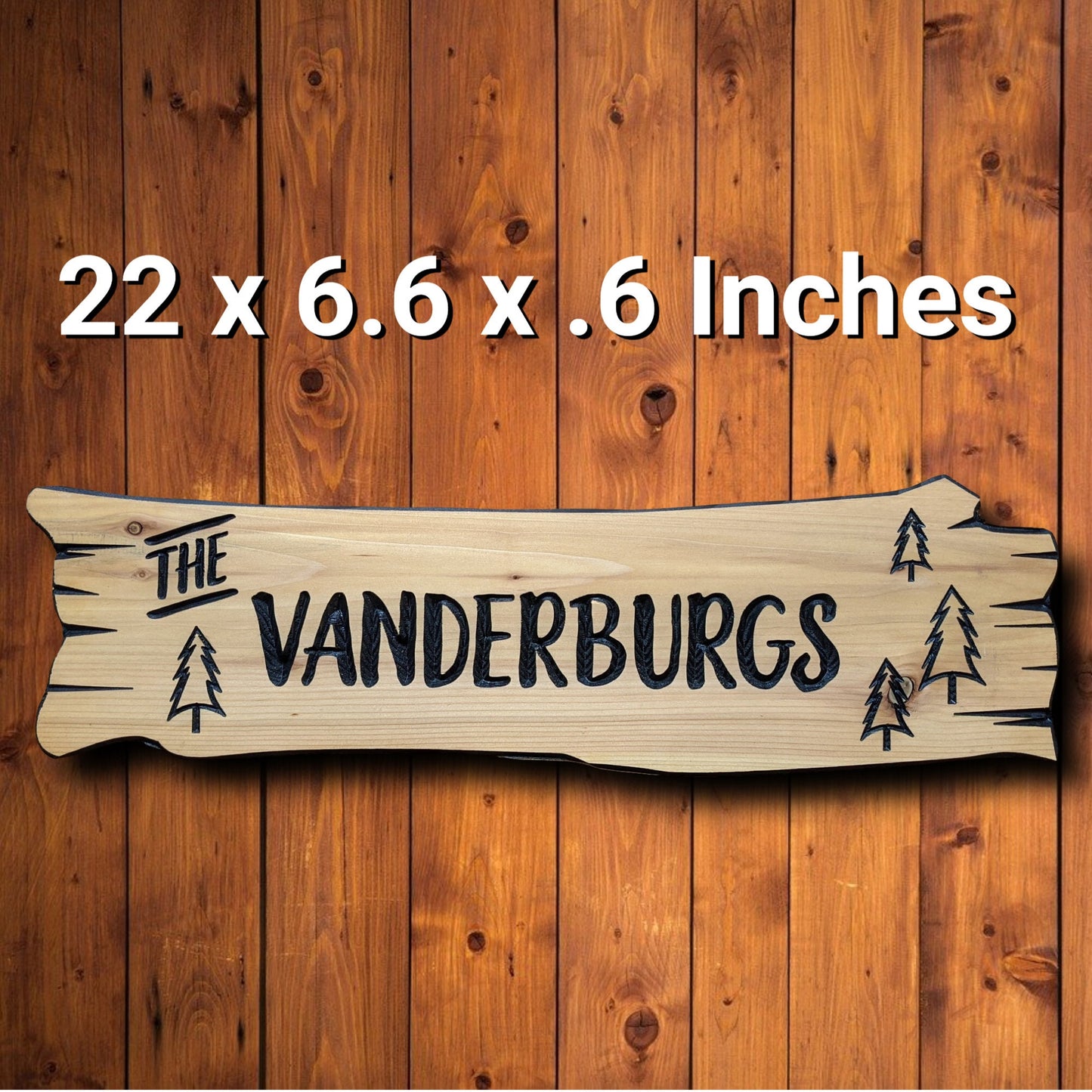 Family name sign, personalized gift, wood cottage plaque with carved trees, cedar wooden custom cabin sign