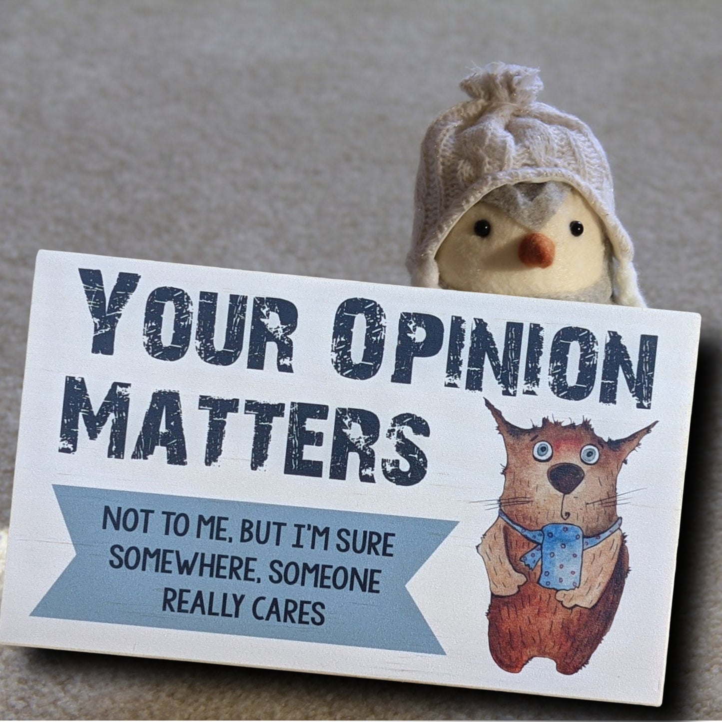 mini wood sign, funny quote block, desk accessory, small shelf sitter, Your opinion matters