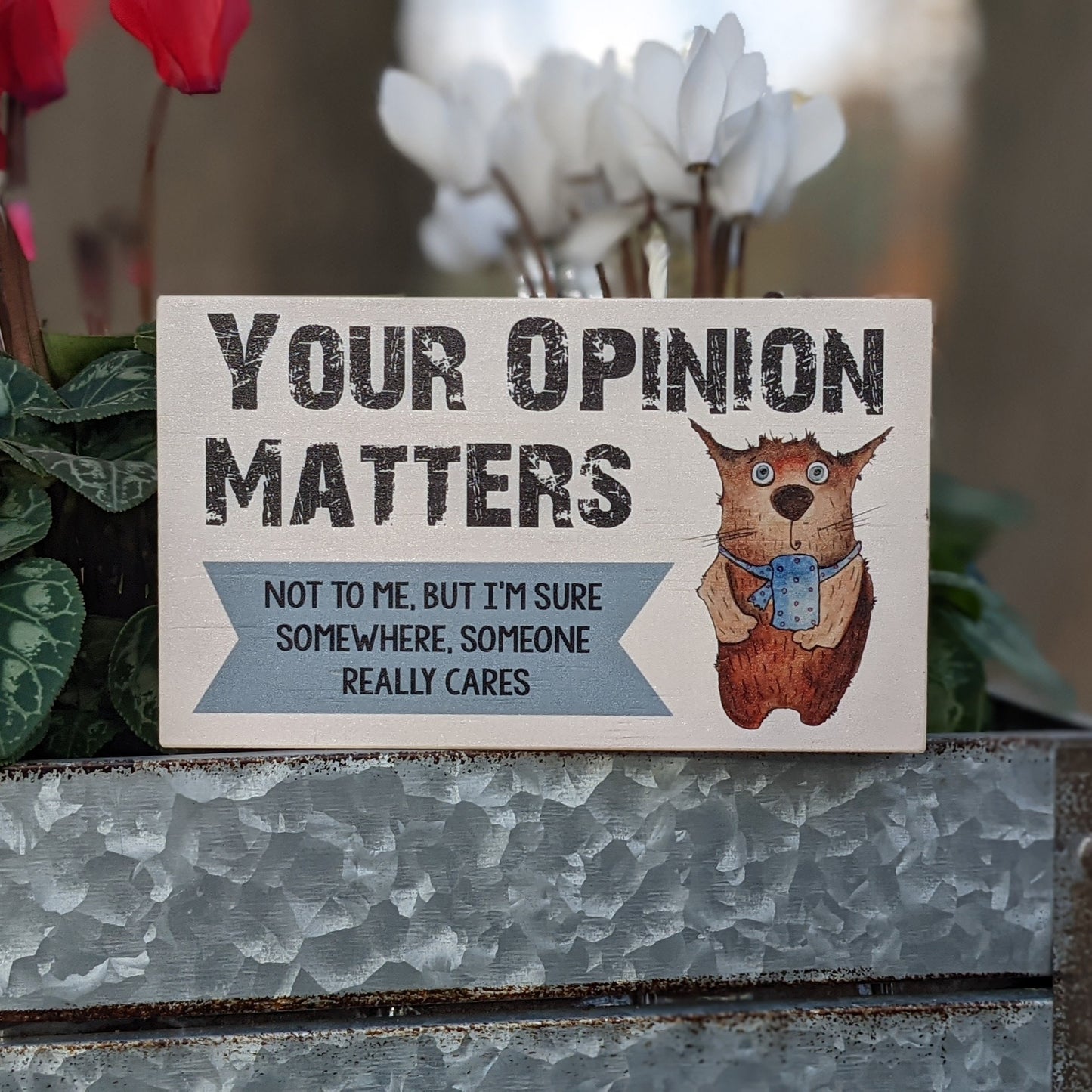 mini wood sign, funny quote block, desk accessory, small shelf sitter, Your opinion matters