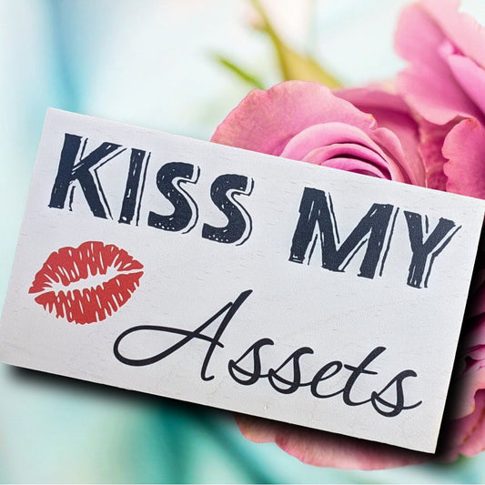 Bathroom décor, mini wood sign, Kiss my assets, funny quote block, shelf sitter