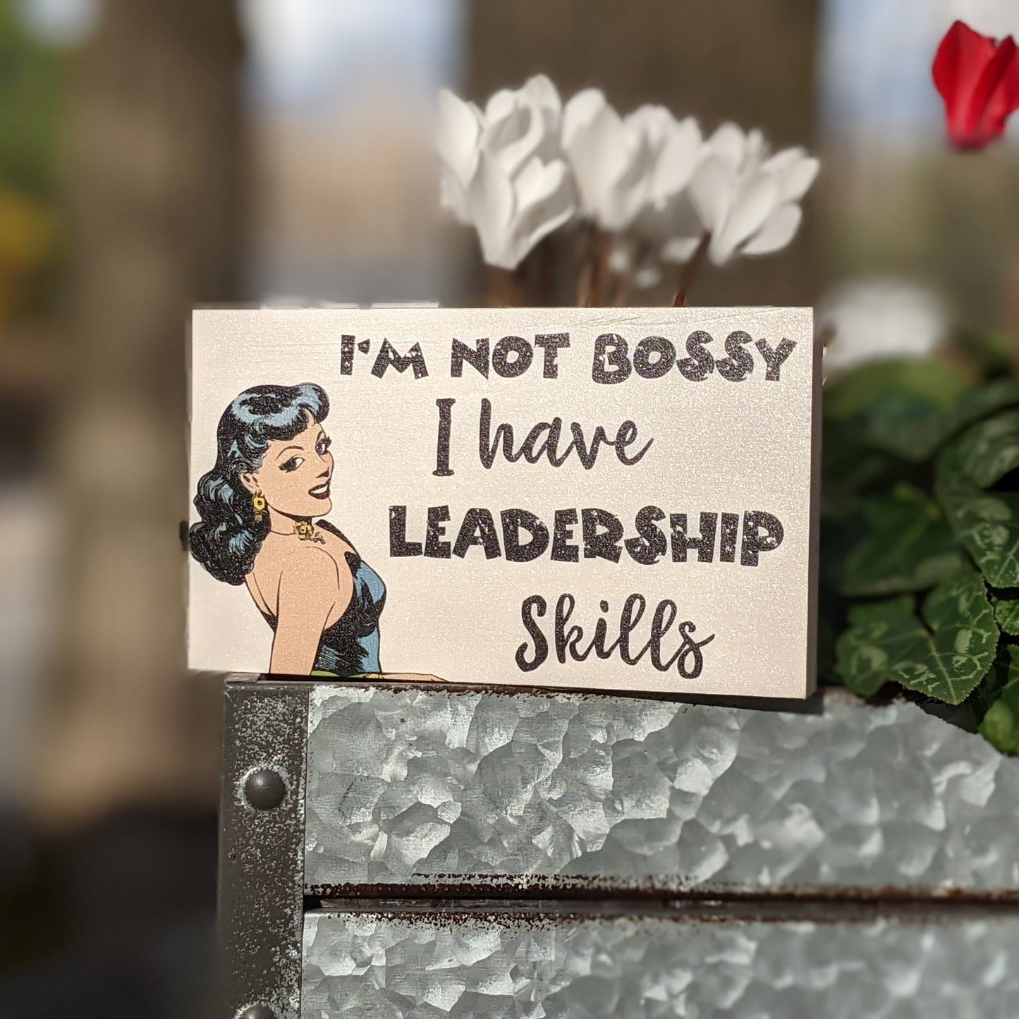 Small desk sign, office décor, funny quote block, mini signs for tiered trays, desk accessory, I'm not bossy