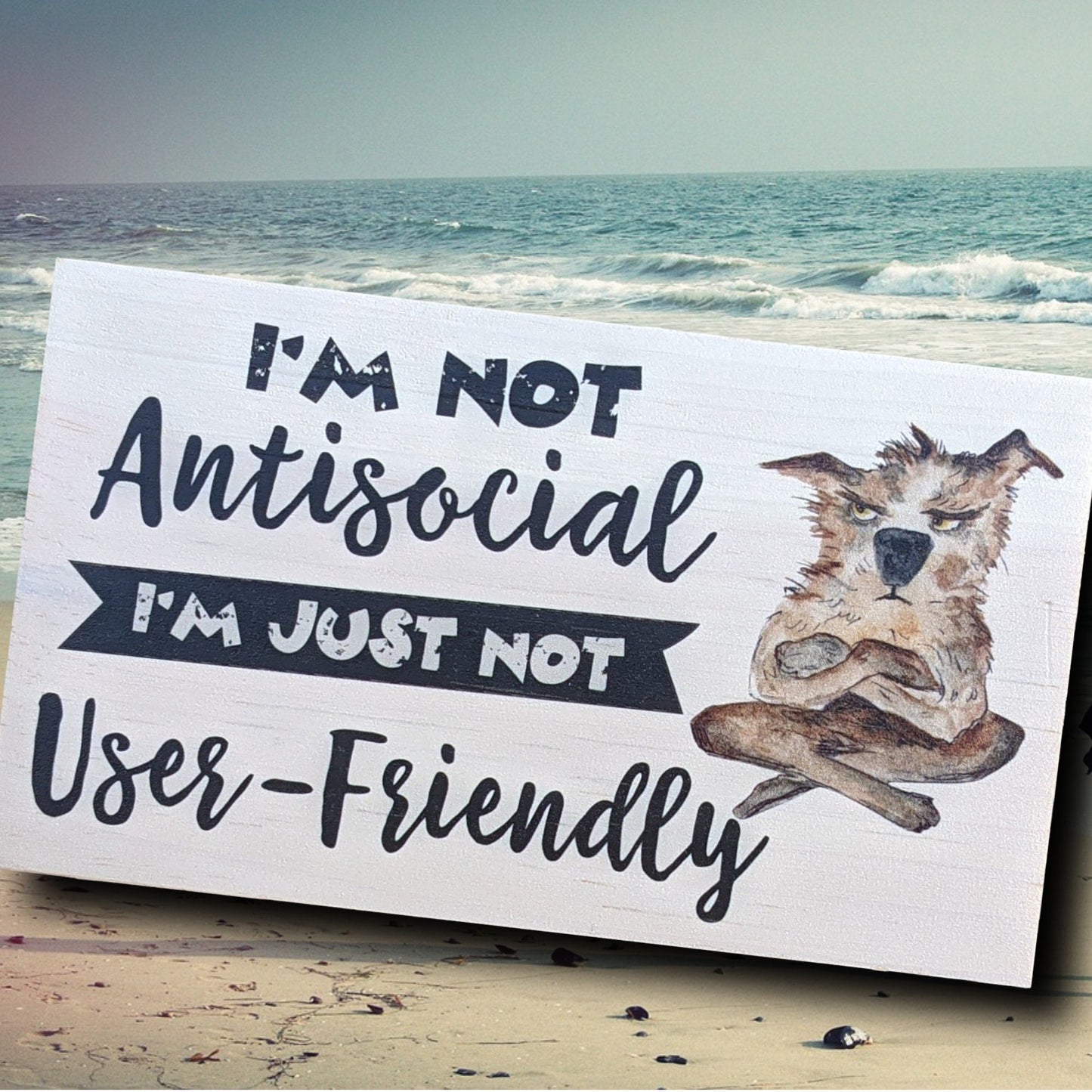 mini desk sign, funny quote block, small wood shelf sitter, office décor, I'm not antisocial