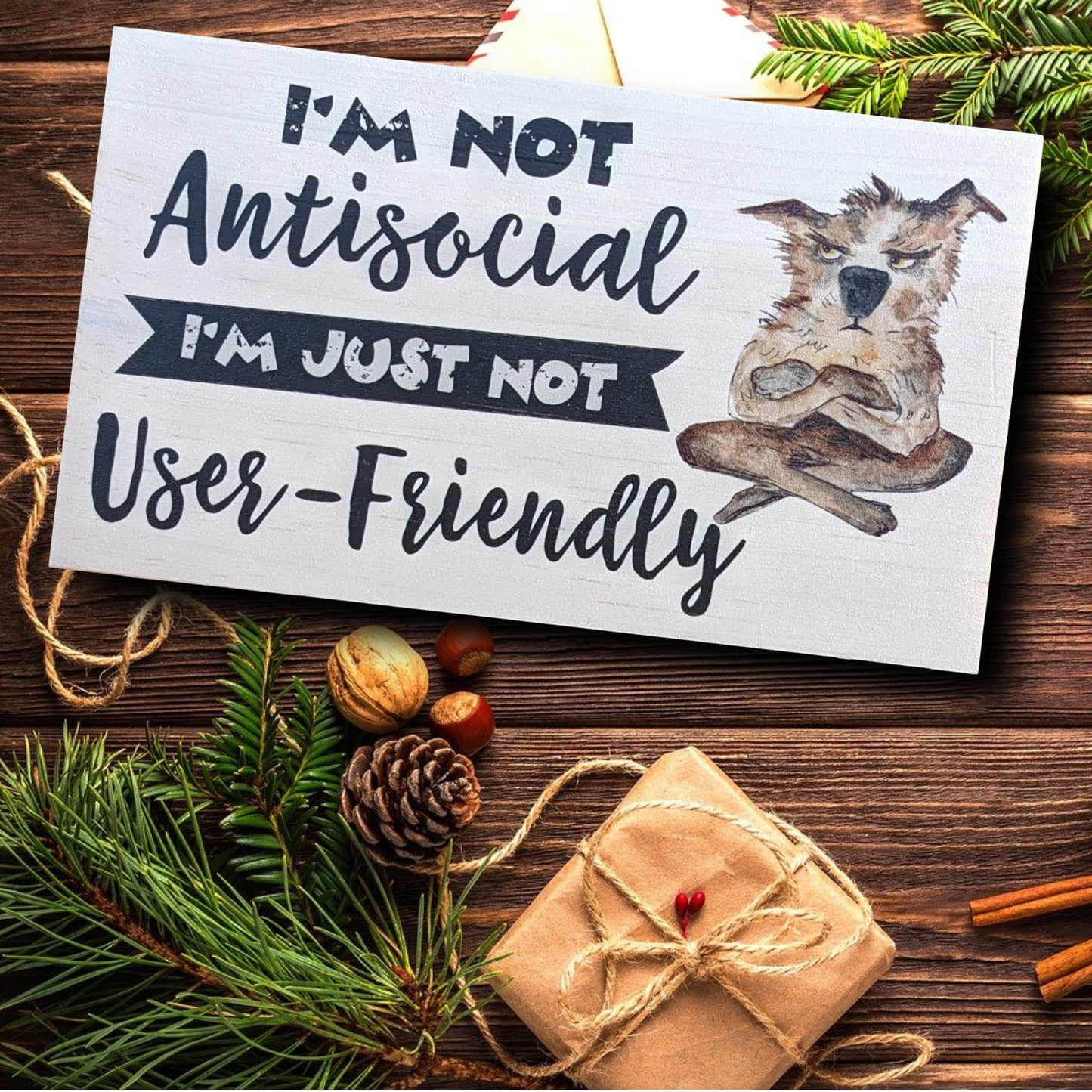 mini desk sign, funny quote block, small wood shelf sitter, office décor, I'm not antisocial
