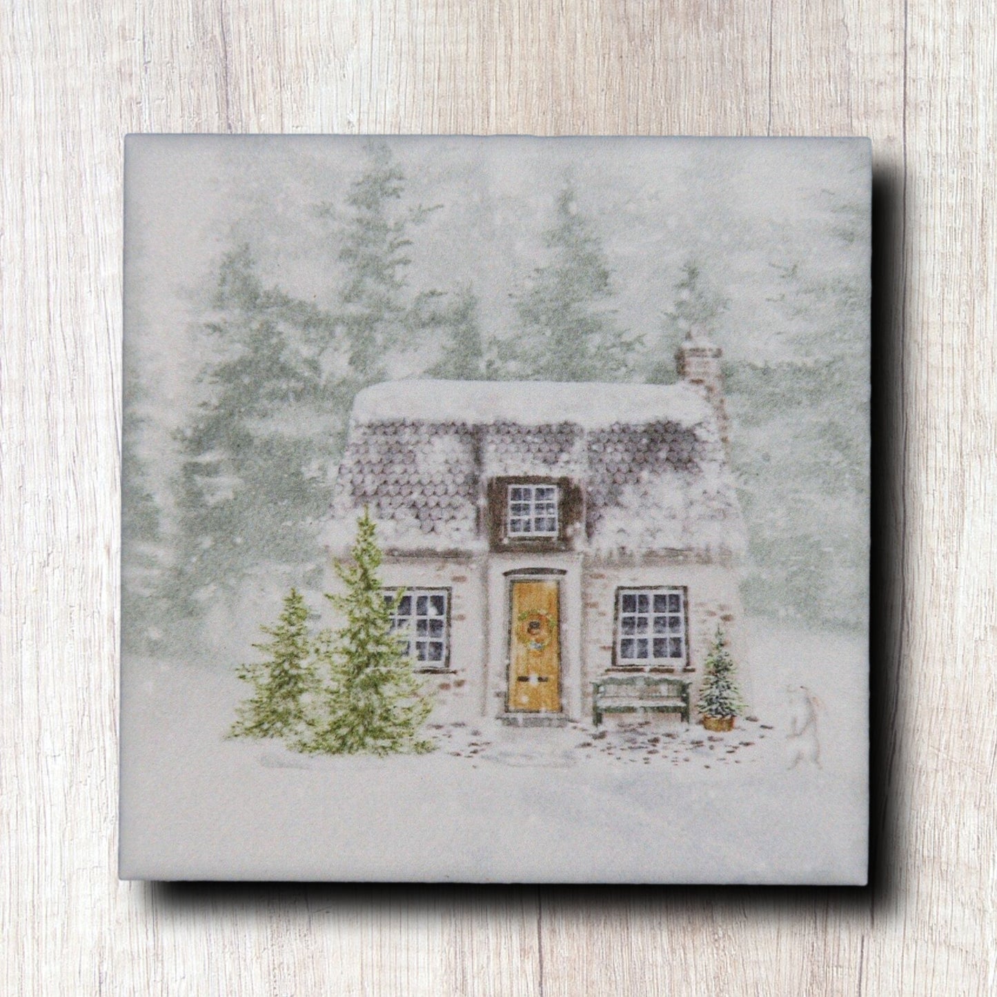 Ceramic Coasters with cork backing,Set of 4,winter nature scene,gift for mom