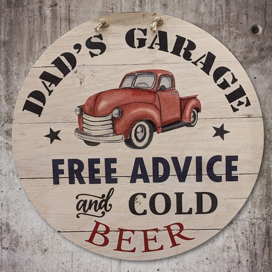 Dad's Garage,red truck round sign, father's day gift