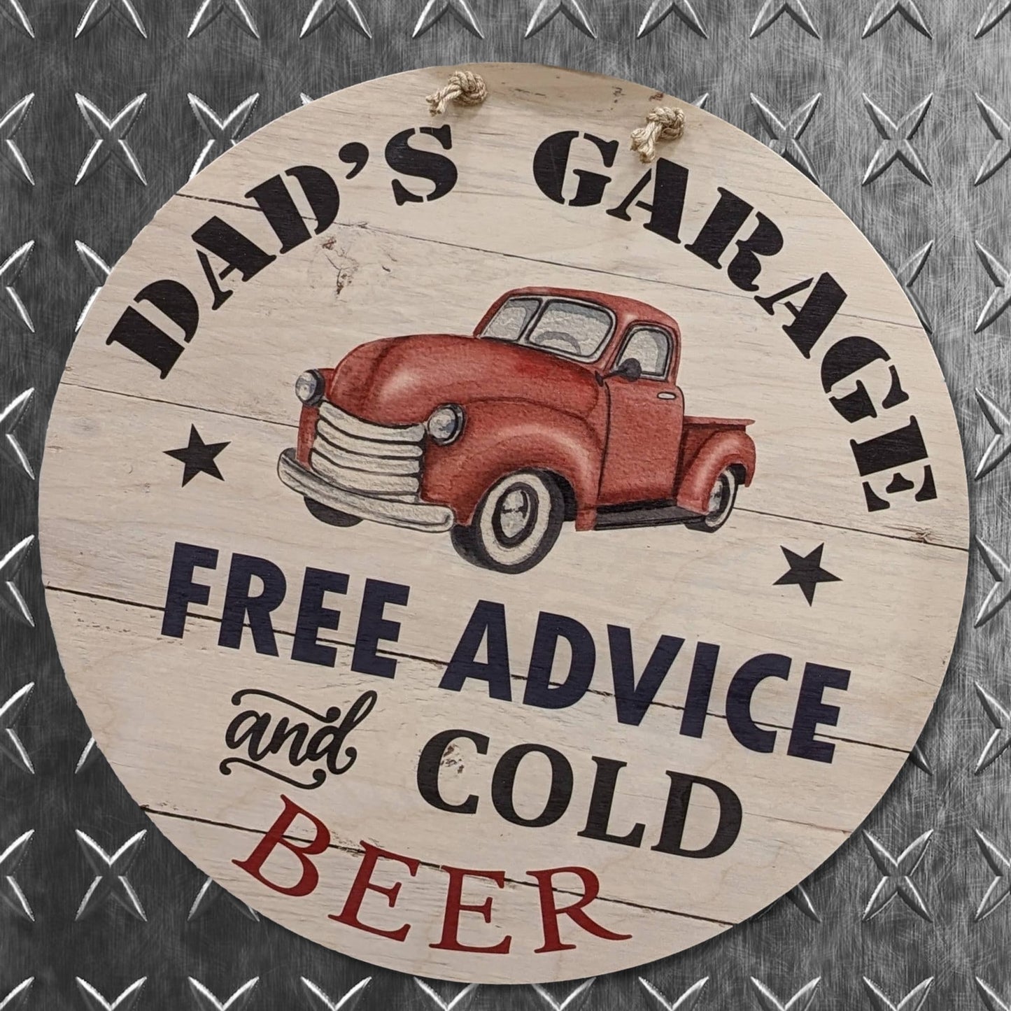 Dad's Garage,red truck round sign, father's day gift