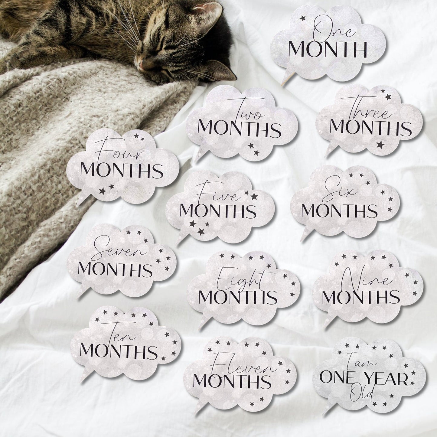Baby Milestones discs, newborn photo props, wooden gender-neutral design, cloud shaped