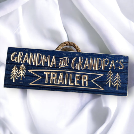 Blue Campground sign, Grandma and Grandpa's Trailer, gift for grandparents, Christmas gift, personalized carved wood sign,custom camper sign
