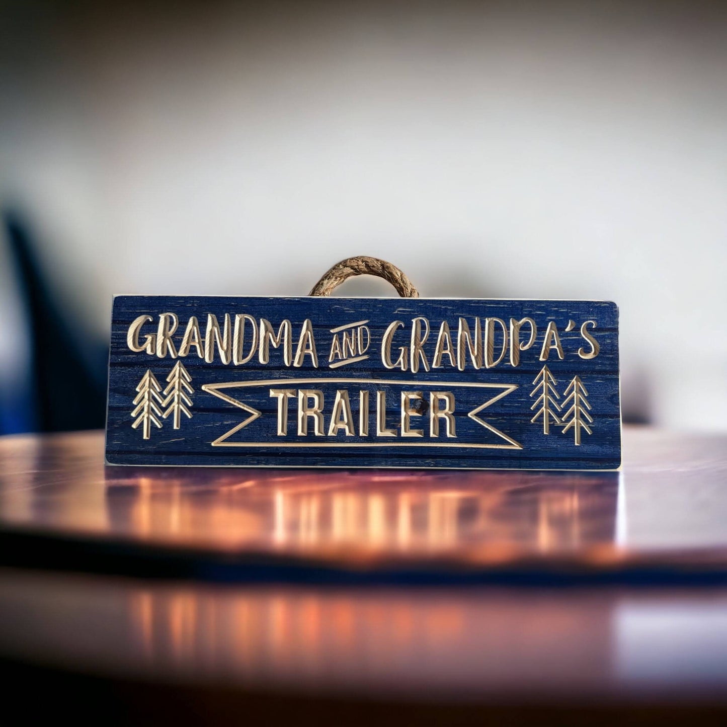 Blue Campground sign, Grandma and Grandpa's Trailer, gift for grandparents, Christmas gift, personalized carved wood sign,custom camper sign