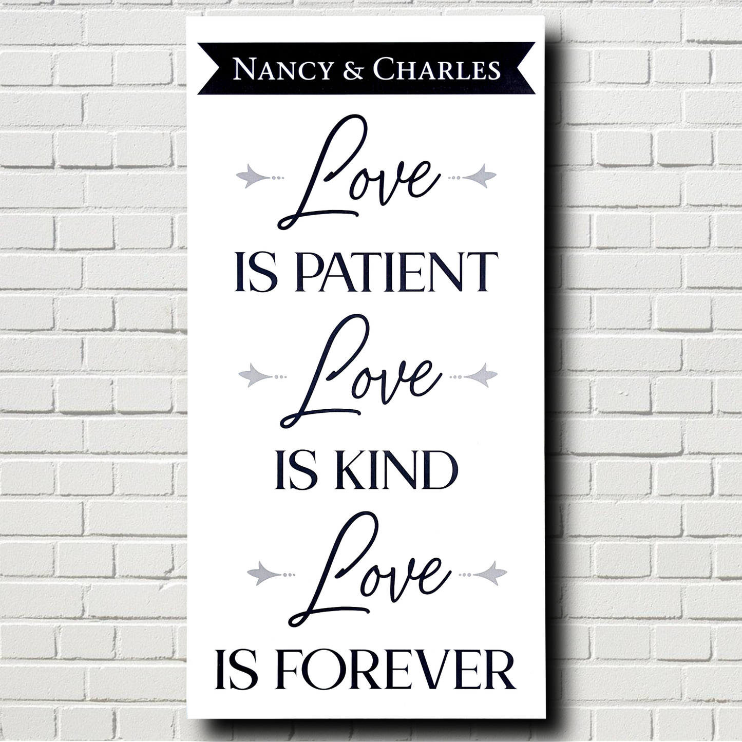 Love is patient, love is kind, love is forever with personalized names