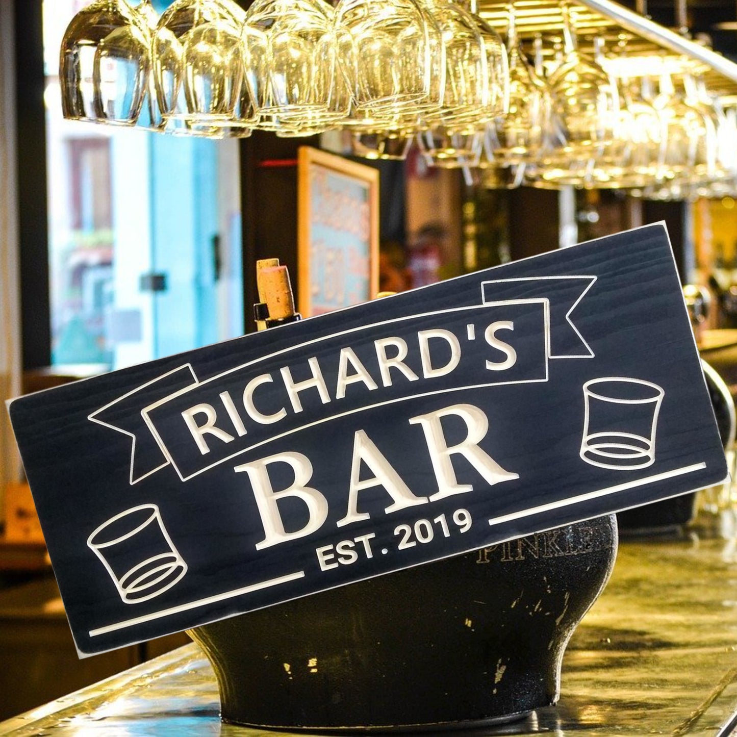 Bar Sign with whiskey Glasses