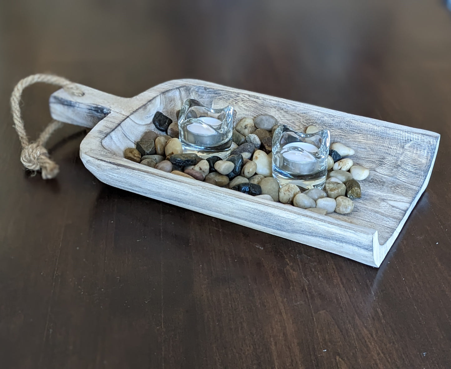 Whitewashed Wood Scoop, with jute hanger (accessories not included)