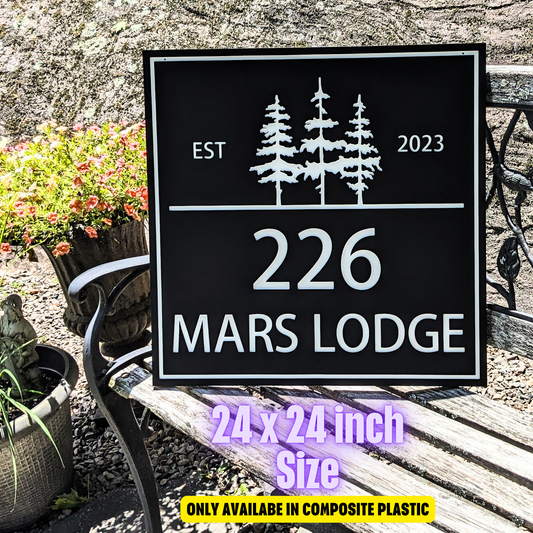 Large Personalized Cottage Sign with Trees – Custom Outdoor Composite Sign | Weatherproof Muskoka Cabin & Lakehouse Decor