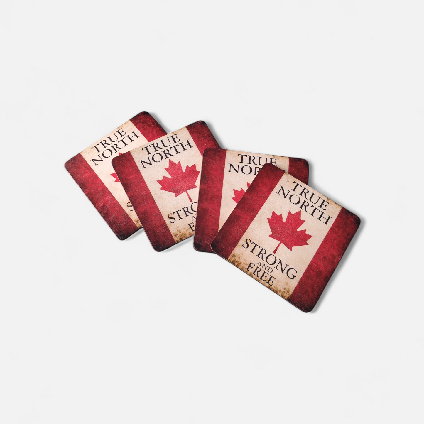 True North Strong & Free Canadian Coasters – Set of 4 wood coasters with cork back